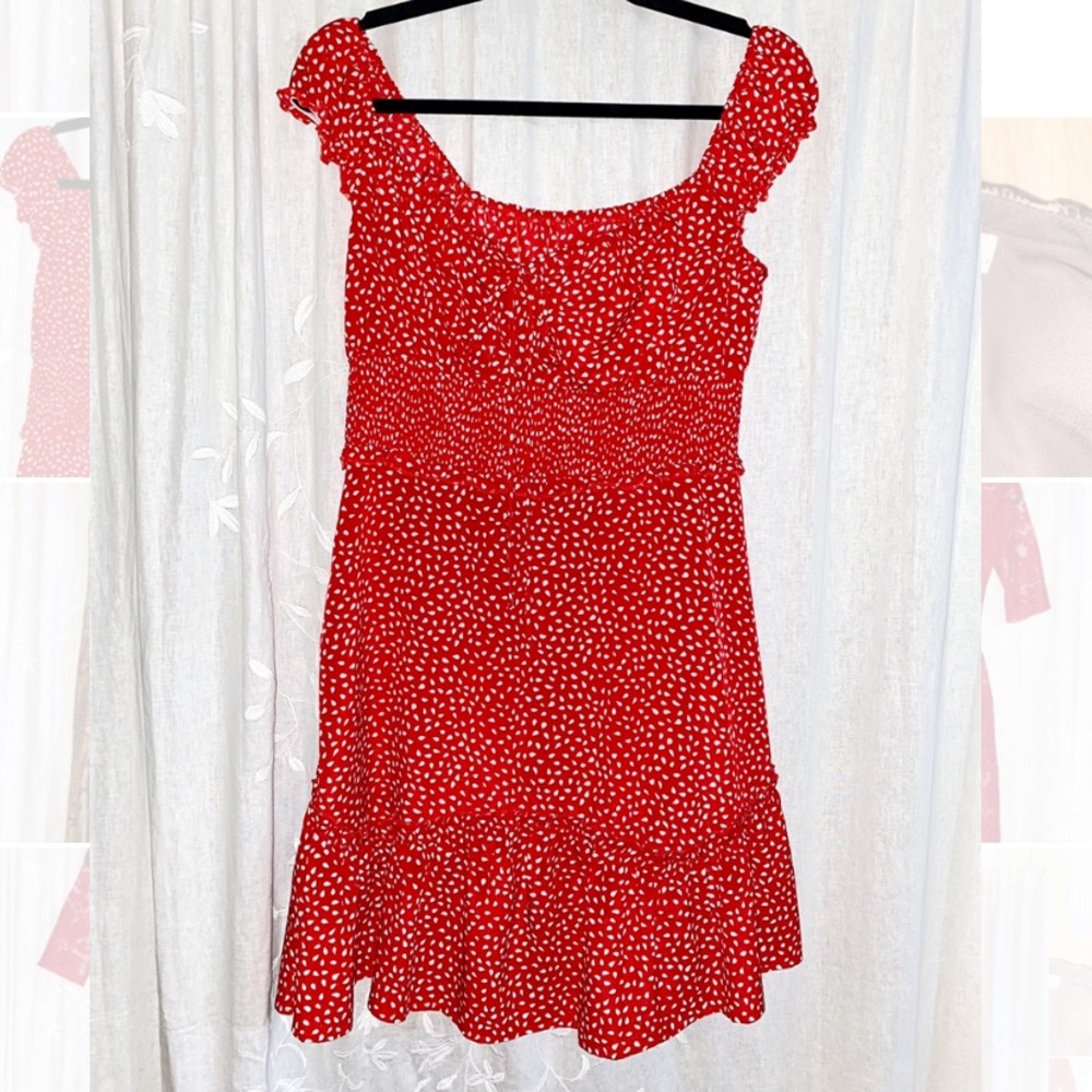 Red and white small dot dress